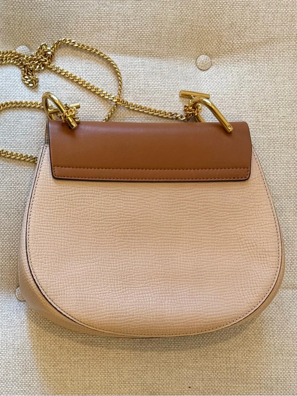 Chloe Drew Two-Tone Blush Pink and Cognac Brown Shoulder Bag with Gold Hardware